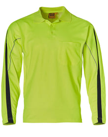 Mens TrueDry® Hi-Vis Long Sleeve Polo with Reflective Piping SW33A - PrintaPromo