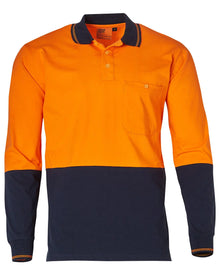 Hi-Vis Cotton Two Tone Long Sleeve Safety Polo SW36 - PrintaPromo