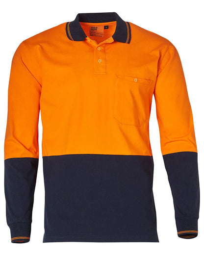 Hi-Vis Cotton Two Tone Long Sleeve Safety Polo SW36 - PrintaPromo
