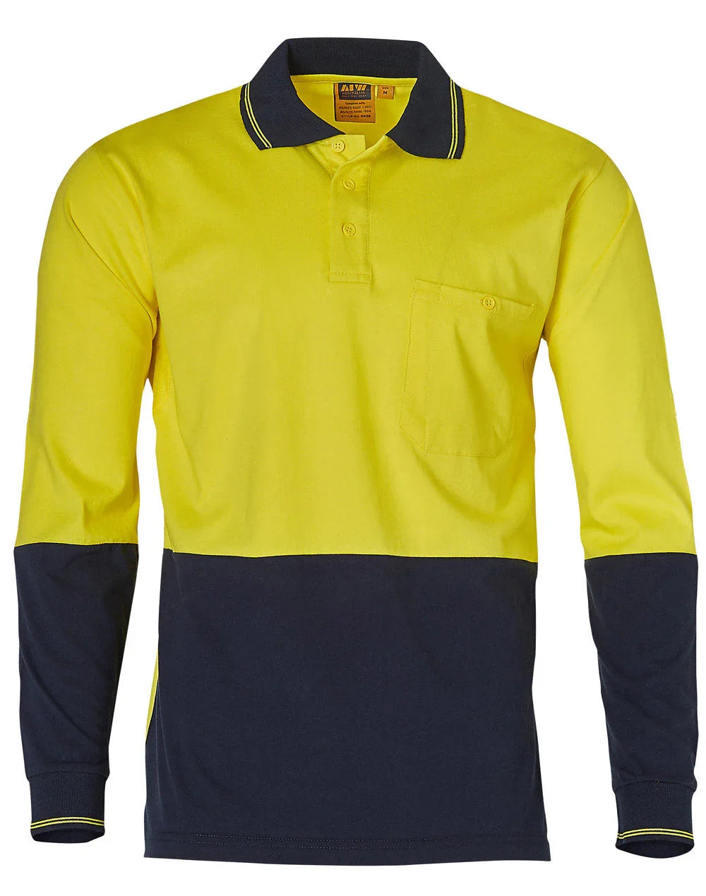 Hi-Vis Cotton Two Tone Long Sleeve Safety Polo SW36 - PrintaPromo