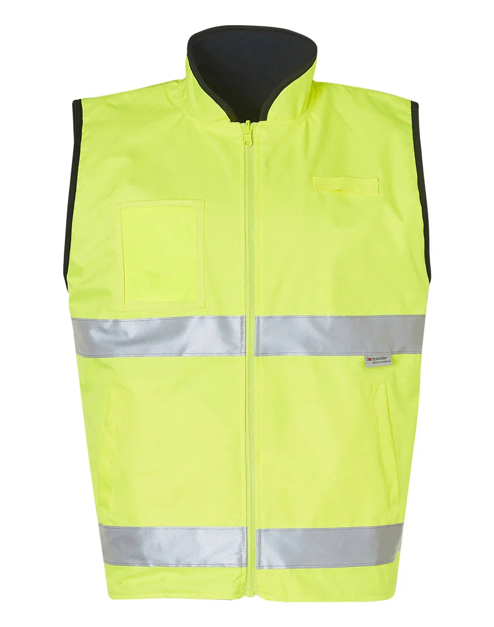 Hi-Vis Reversible Mandarin Collar Safety Vest With 3M Tapes SW49 - PrintaPromo