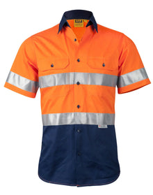 Mens High Visibility Cool-Breeze Cotton Twill Short Sleeve Safety Shirt With Reflective 3M Tapes SW59 - PrintaPromo