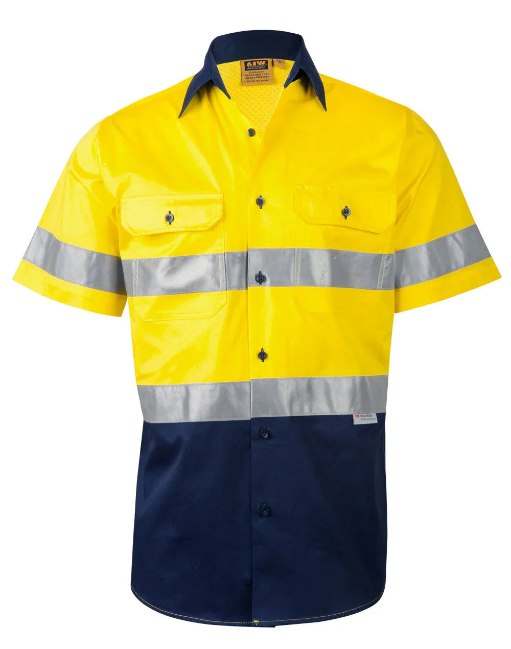 Mens High Visibility Cool-Breeze Cotton Twill Short Sleeve Safety Shirt With Reflective 3M Tapes SW59 - PrintaPromo