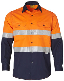 Mens High Visibility Cool-Breeze Cotton Twill Long Sleeve Safety Shirt With Reflective 3M Tapes SW60 - PrintaPromo