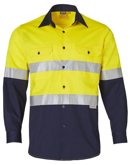 Mens High Visibility Cool-Breeze Cotton Twill Long Sleeve Safety Shirt With Reflective 3M Tapes SW60 - PrintaPromo