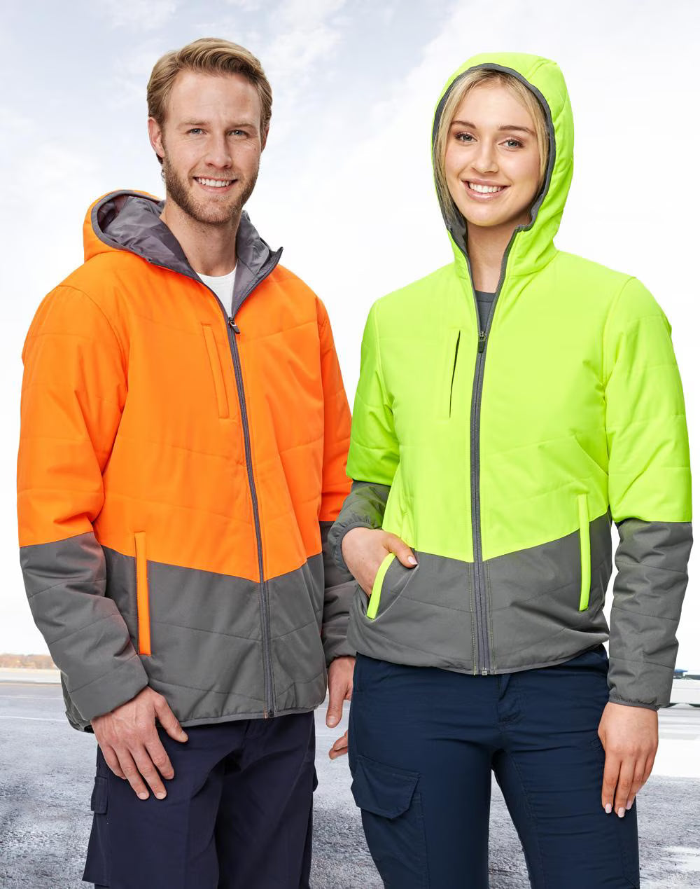 Unisex Hi Vis Modern Styling Hooded Puffer Jacket - PrintaPromo