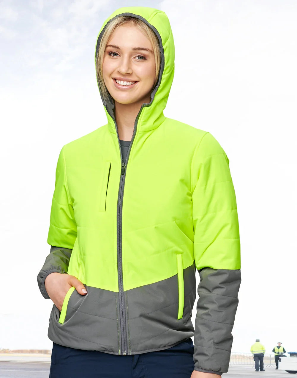 Unisex Hi Vis Modern Styling Hooded Puffer Jacket - PrintaPromo