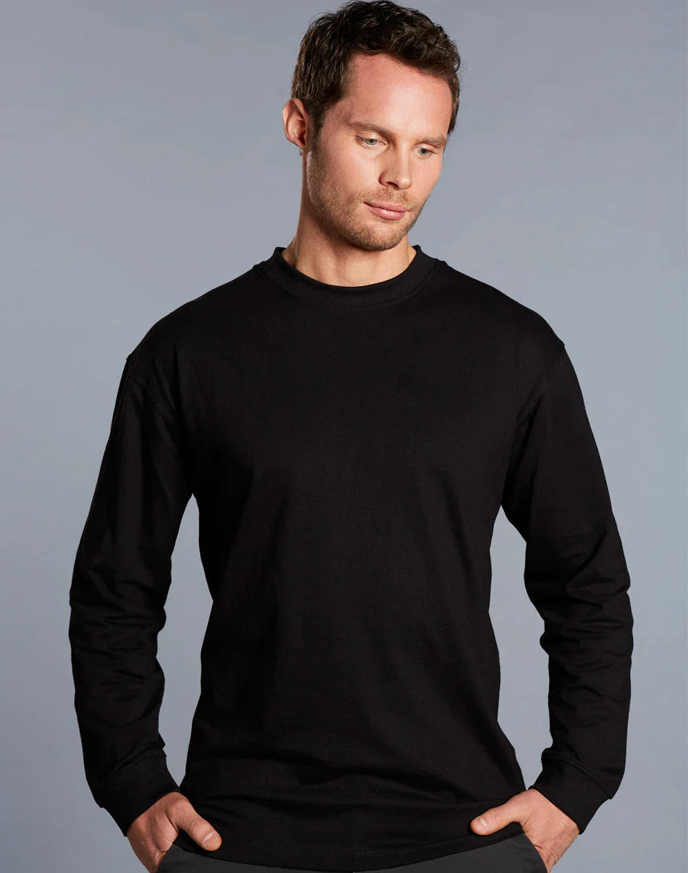 Mens 100% Cotton Crew Neck Long Sleeve Tee TS02 - PrintaPromo