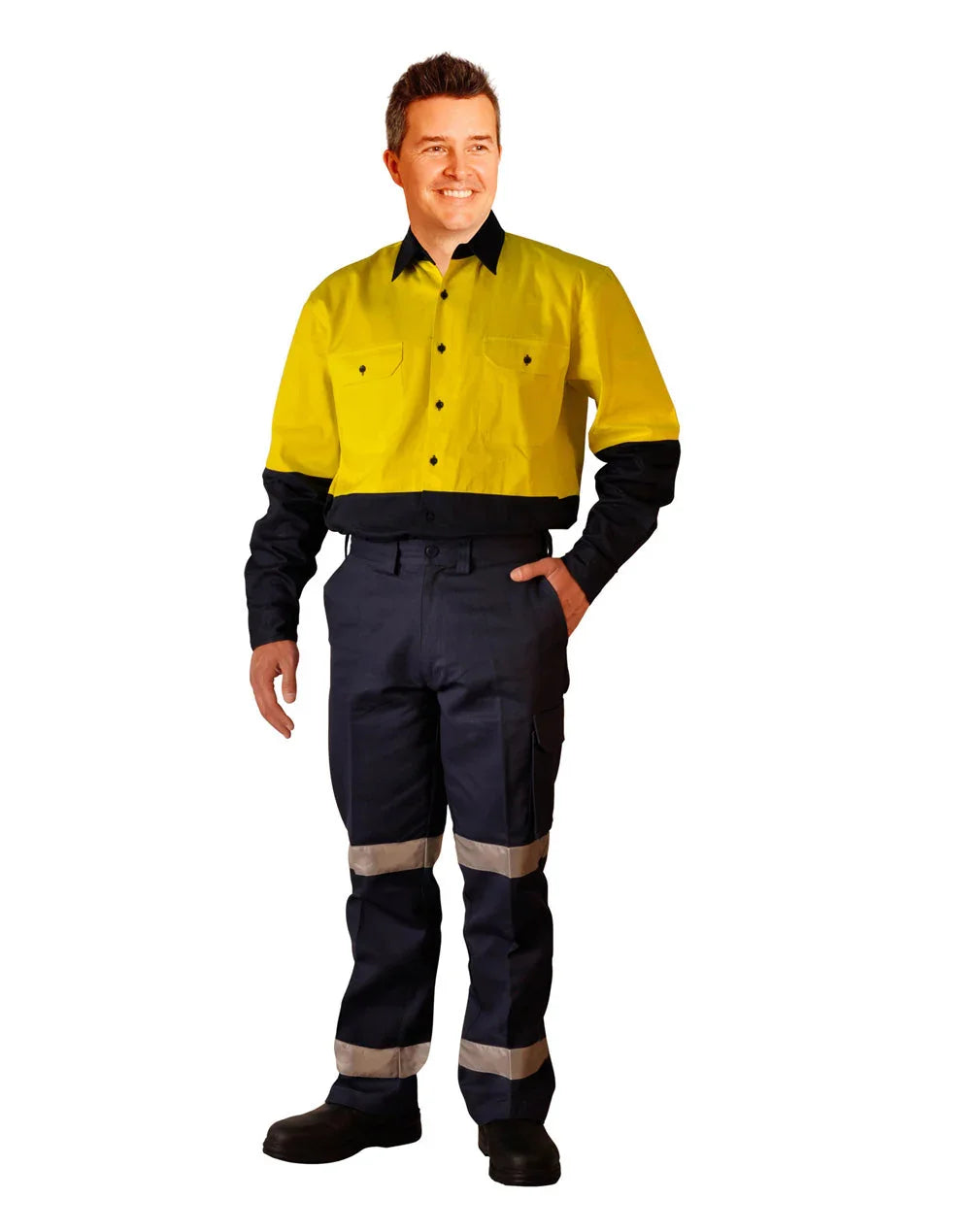 Mens Heavy Cotton Pre-Shrunk Drill Pants Longer Leg Size with 3M Scotchlite Reflective Tapes WP13HV - PrintaPromo
