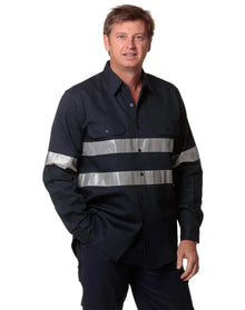 Cotton Drill Long Sleeve Work Shirt with 3M Tapes WT04HV - PrintaPromo