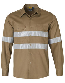 Cotton Drill Long Sleeve Work Shirt with 3M Tapes WT04HV - PrintaPromo