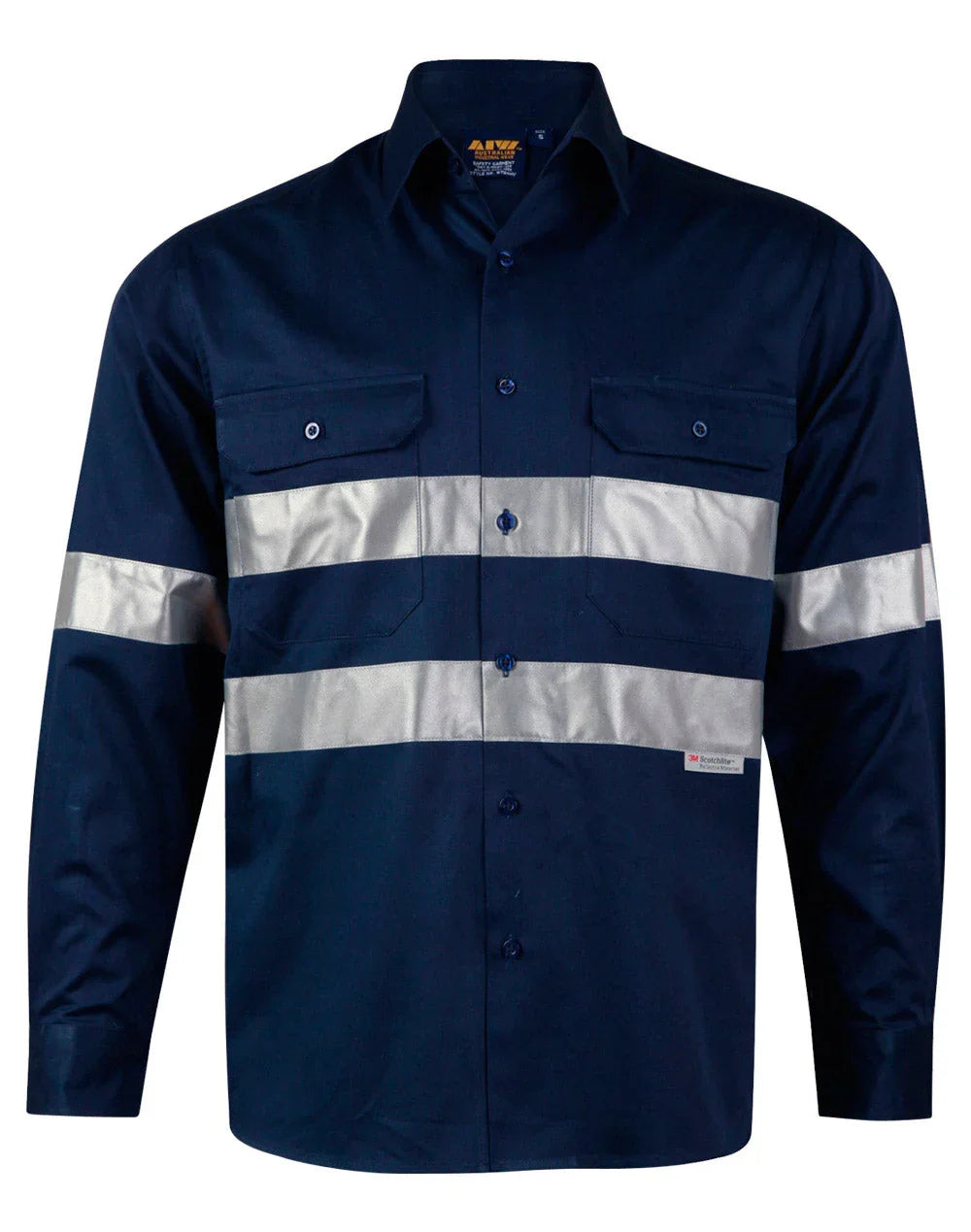 Cotton Drill Long Sleeve Work Shirt with 3M Tapes WT04HV - PrintaPromo