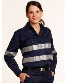 Ladies High Visibility Cotton Twill Safety Shirts with 3M Tapes WT08HV - PrintaPromo