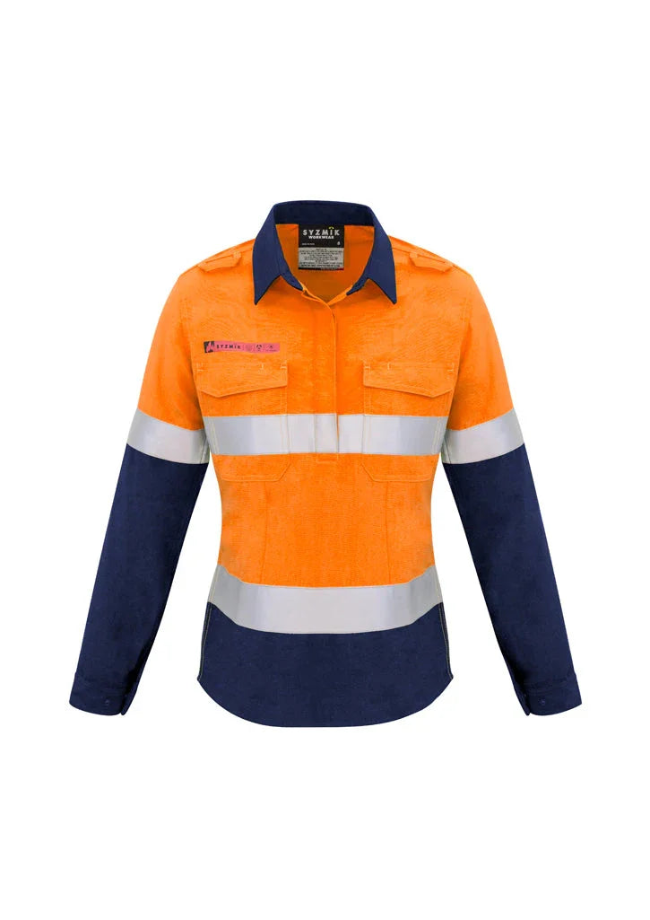 Womens FR Closed Front Hooped Taped Spliced Shirt ZW131 - PrintaPromo
